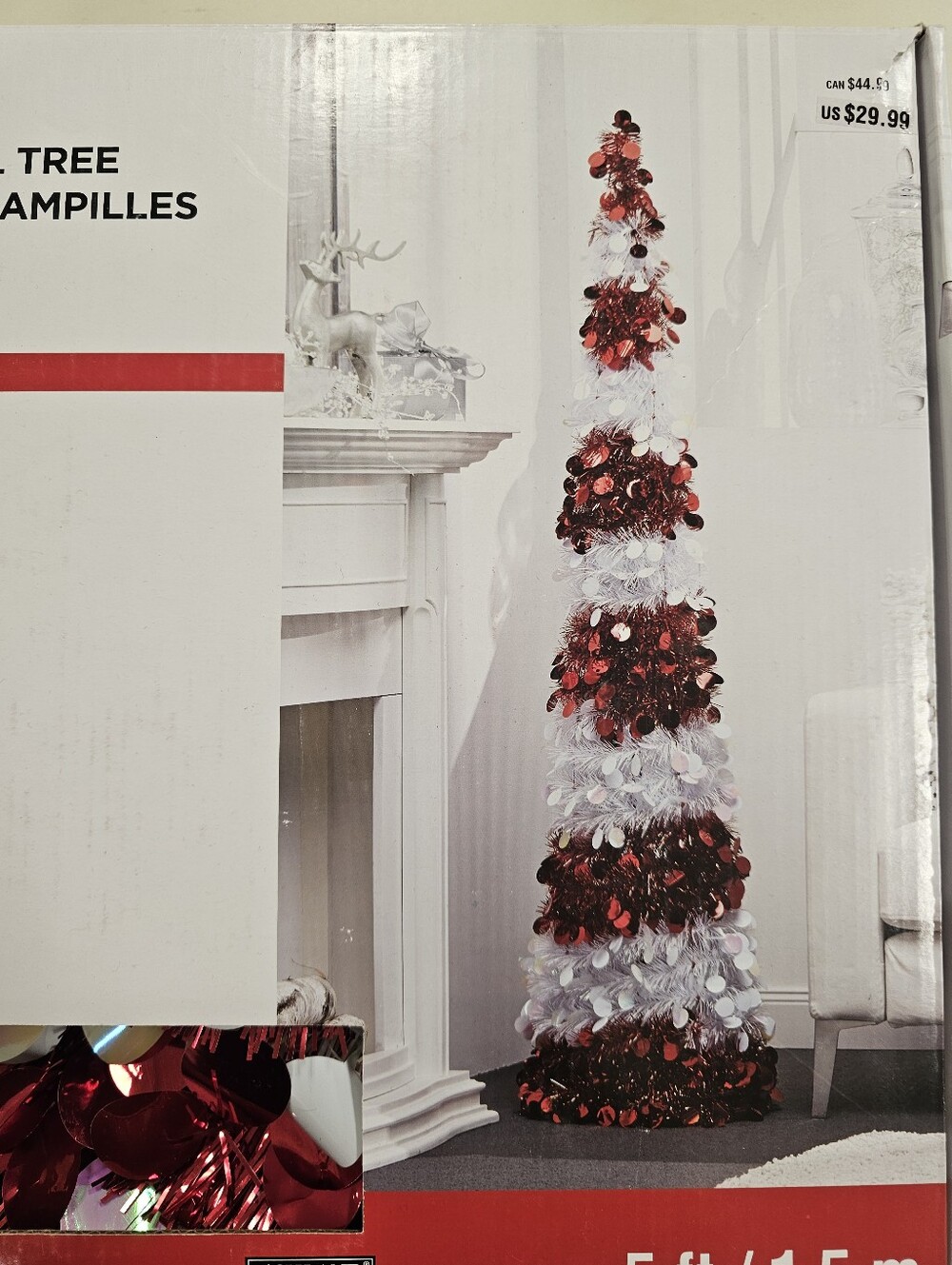 Two Christmas Noel Red & White Ashland Tinsel Pop Up Collapsible Tree 5ft /1.5 m